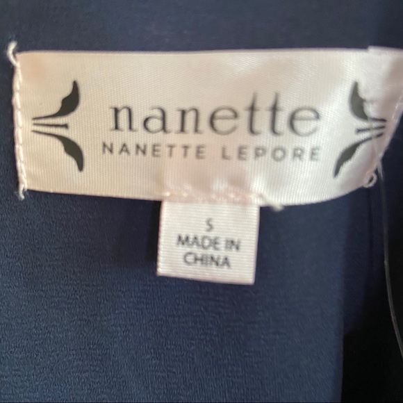 S NANETTE NANETTE LEPORE Pleated Hidden-Button Long-Sleeve Shirt Navy Blue - Picture 8 of 11